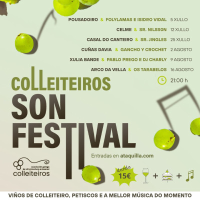 Cartel do festival de música viño e gastronomía colleiteiros son festival